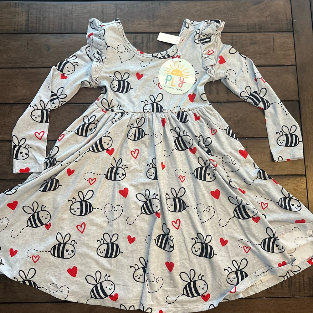 Little Sleepies Gray Dress with Bee and Heart Print